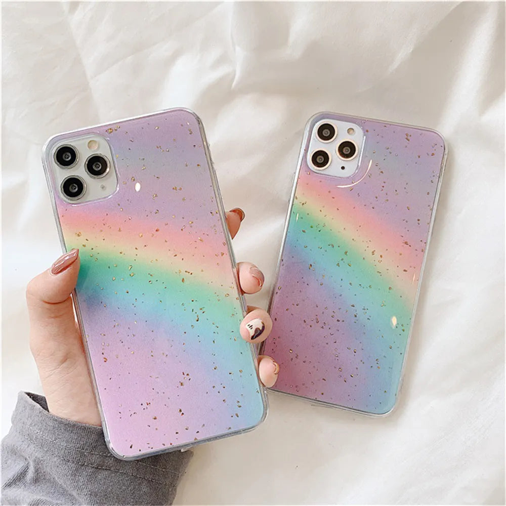 Rainbow gradient striped TPU protective case for iPhone