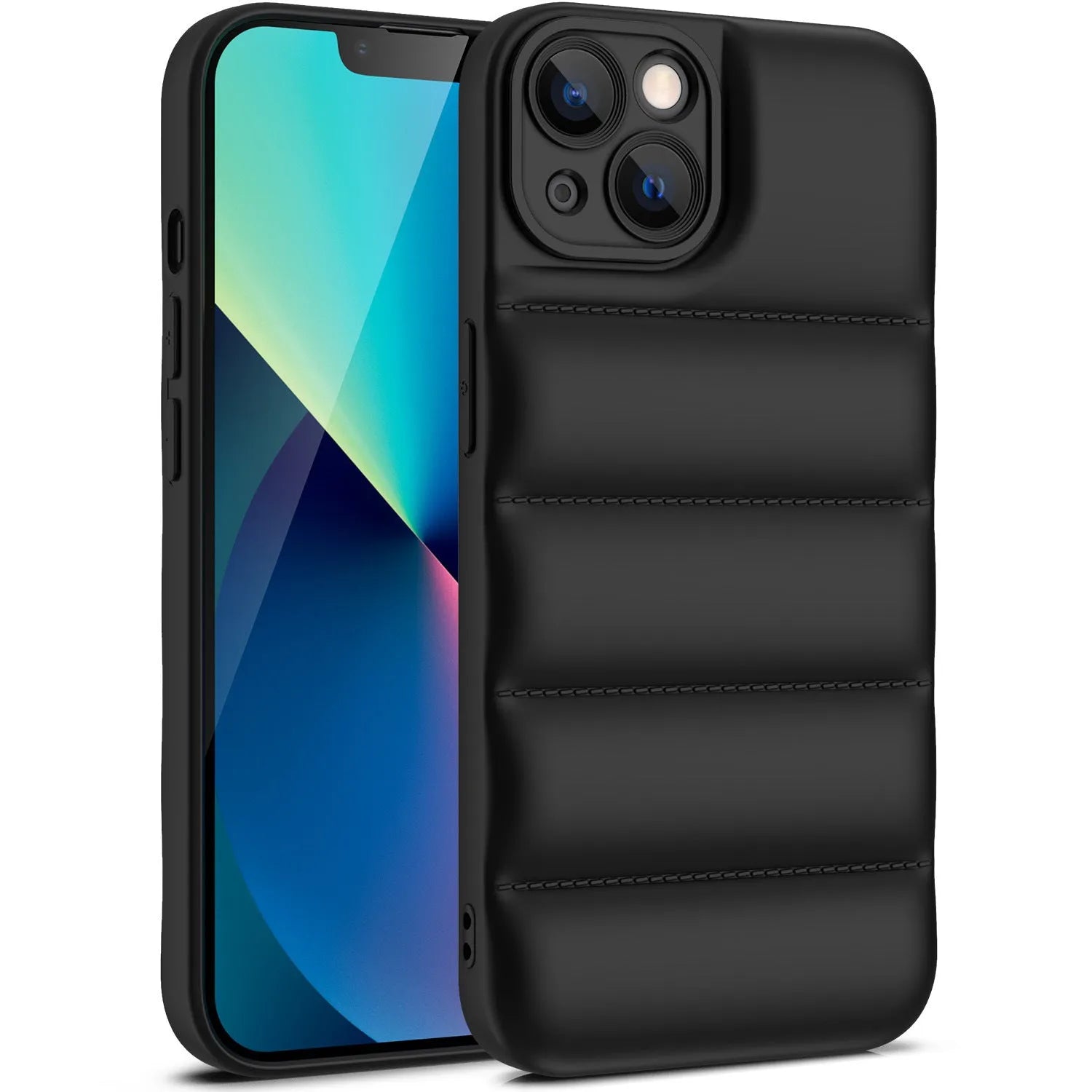 Down Jacket TPU iPhone protective case in solid colours showing front and back views