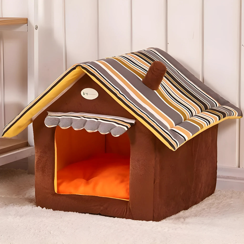New fashion striped removable cover mat dog house dog bed for small medium dogs in brown with cushion
