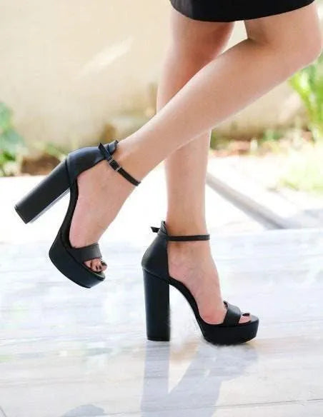 Summer women's casual high heels with chunky heel in beige, PVC upper, side view