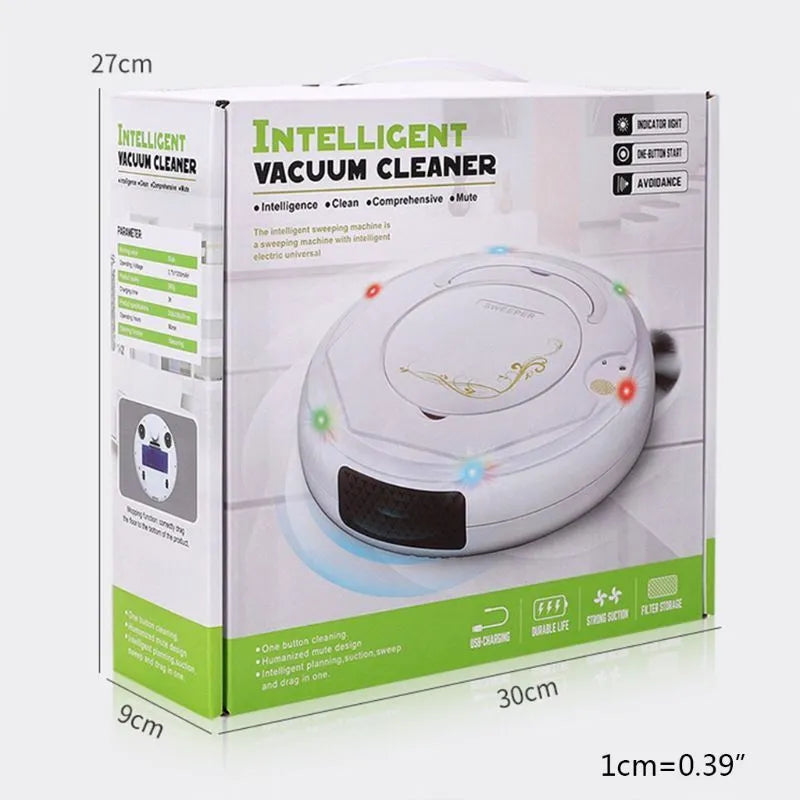 Lazy Smart floor sweeping robot vacuum cleaner in black, blue, white, blue light or white light