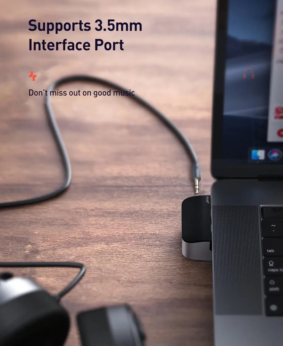 Aluminium alloy space grey bracket-type multifunctional HUB hub with USB3.0, HDMI, RJ45, Type-C ports