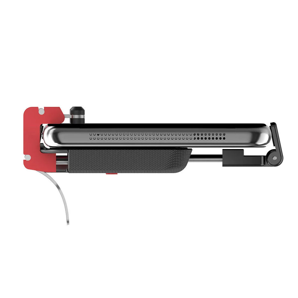 Black PG-9137 mobile gaming trigger handle attached to a phone showing the hidden trigger and telescopic clip.