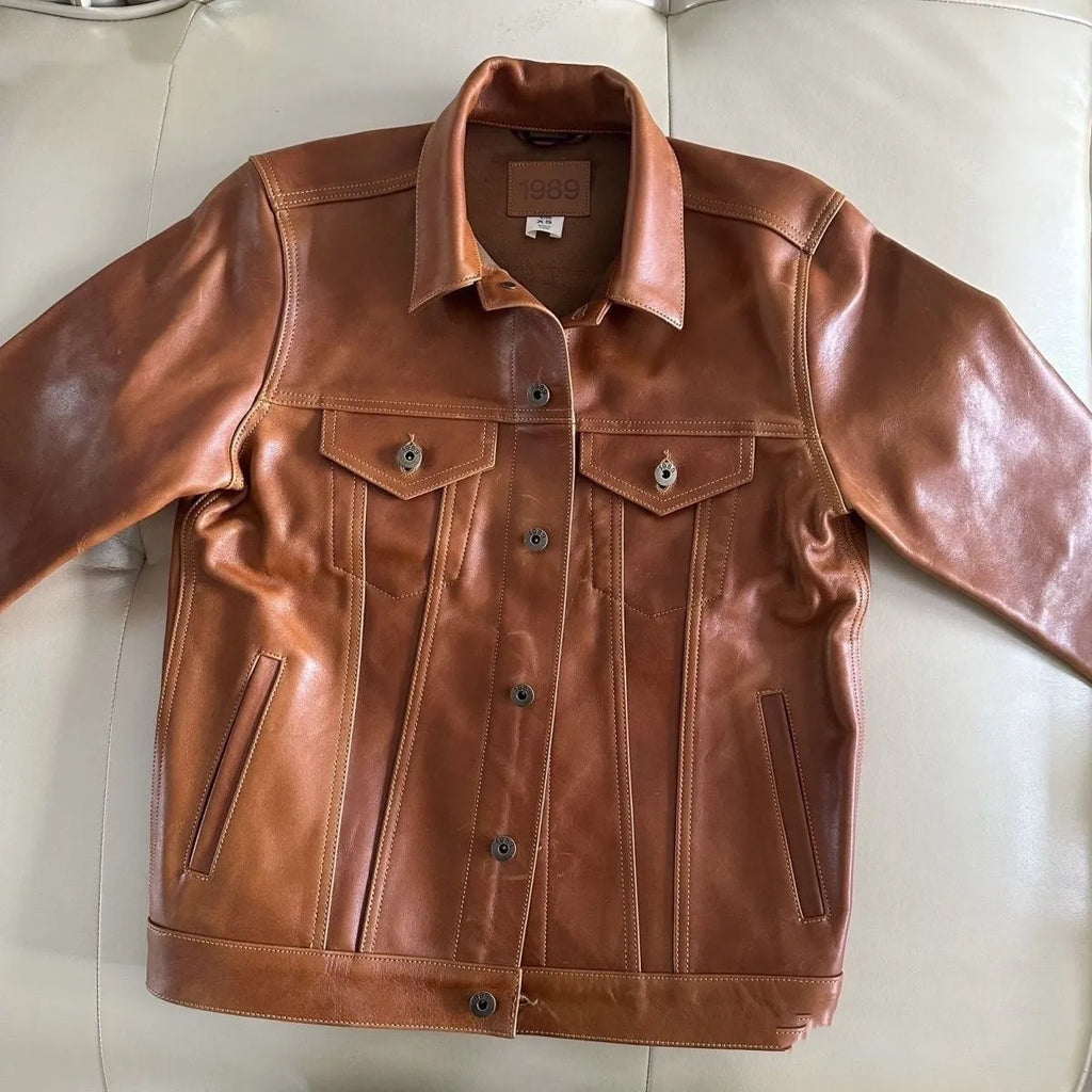 American western cowboy genuine cowhide leather jacket ultra short length black coffee colour for men