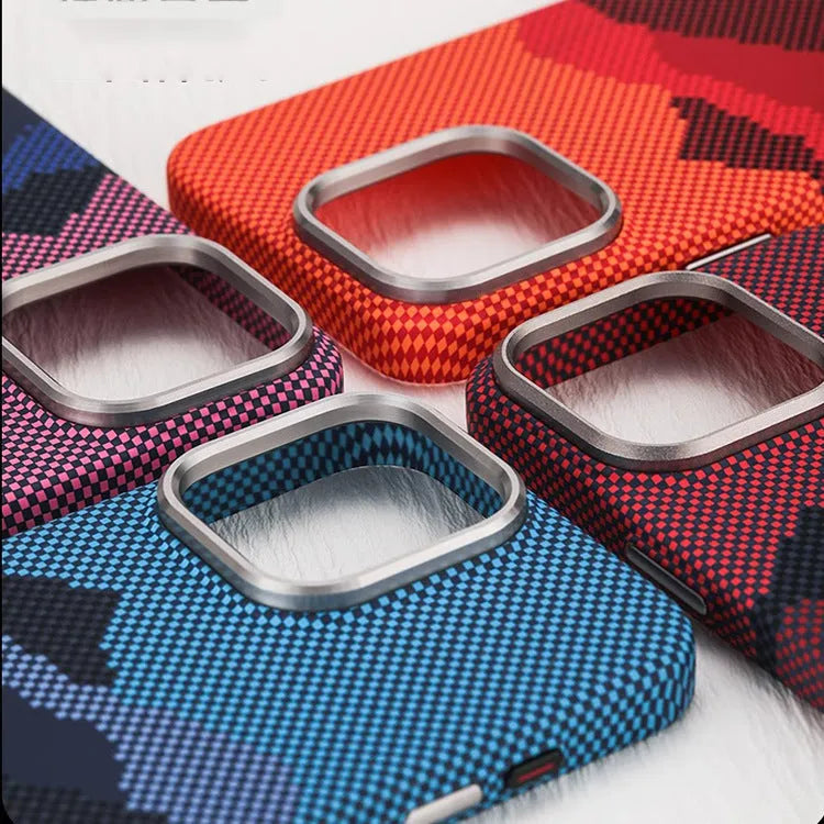 Kevlar magnetic carbon fiber texture phone case for iPhone 13-15 in black with MagSafe support