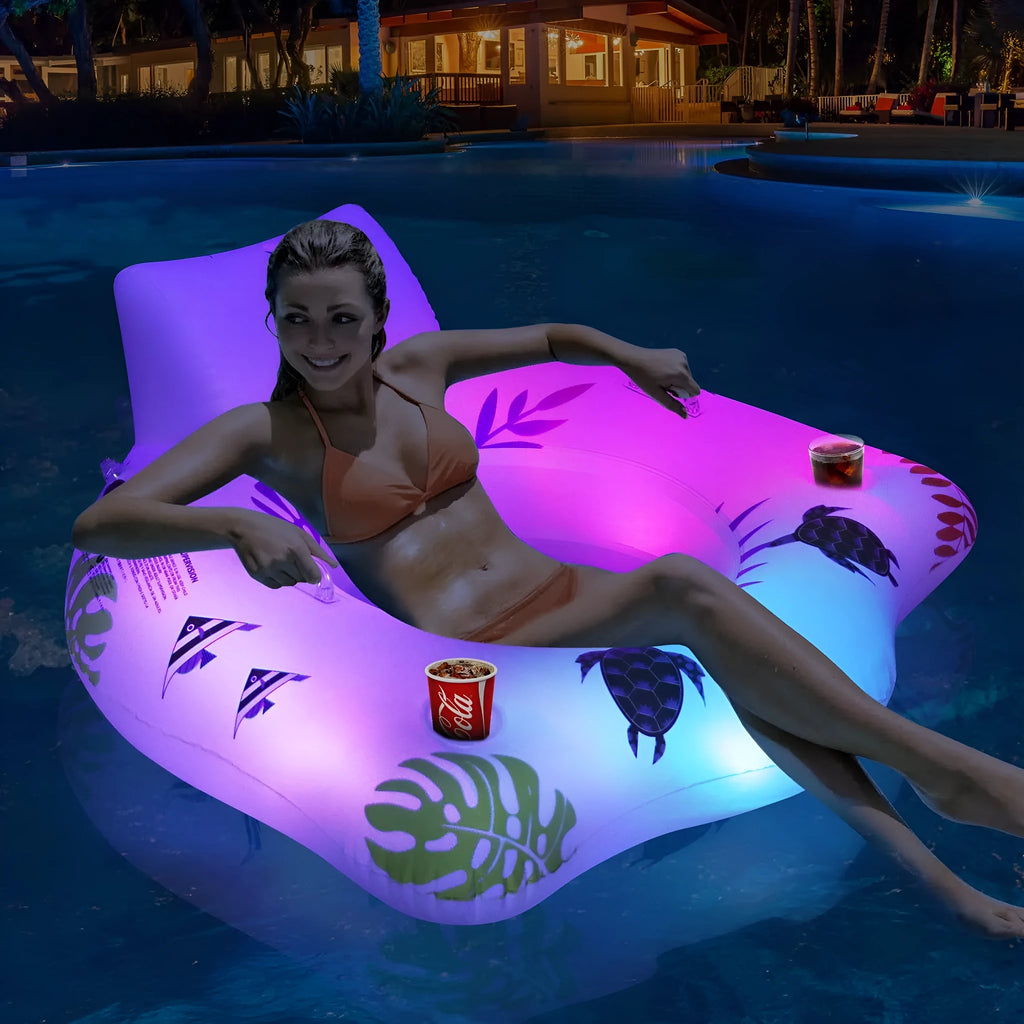 White luminous U-shaped inflatable float on water