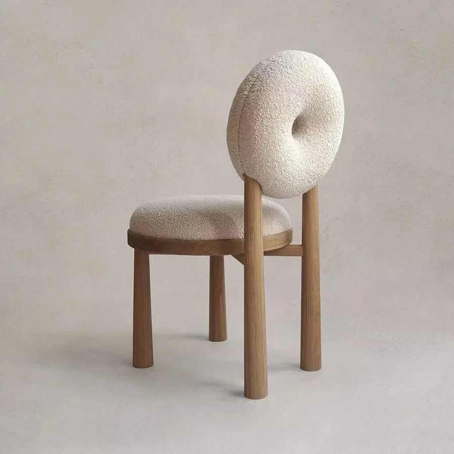 Berber fleece chair with iron frame and foam sponge seat in plush walnut or wood colour for dining, desk, or make-up use