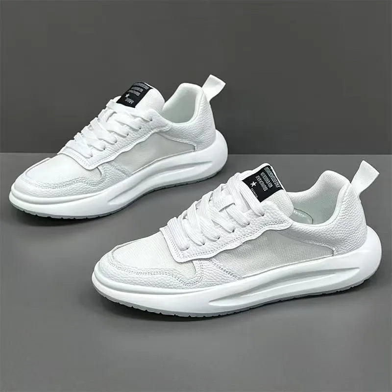 Men's breathable mesh casual shoes in white and yellow with rubber sole, size 39 to 43