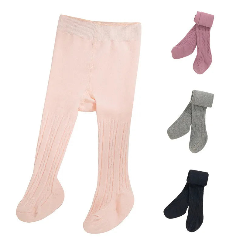 Solid colour cotton baby leggings with footed design in pink, white, and gray for 0-24 months