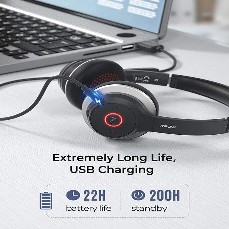 Black Bluetooth 5.0 noise reduction earphone head mounted with wireless stereo and call function