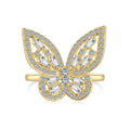 S925 sterling silver butterfly ring with inlaid zircon and adjustable open band in white or gold tone