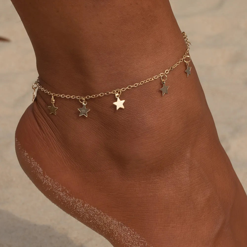 Simple star fashion anklet jewellery in gold and silver alloy electroplated finish geometric women's accessory