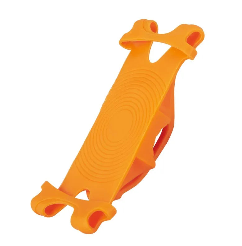 Silicone bicycle phone holder mounted on handlebars showing three adjustment holes