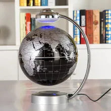 8 inch magnetic suspension globe in metal and plastic, available in black, blue, silver, white, and glow colours for desk and office display