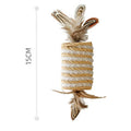 Beige cat toy made of hemp rope with feathers and an integrated roller for scratching and play