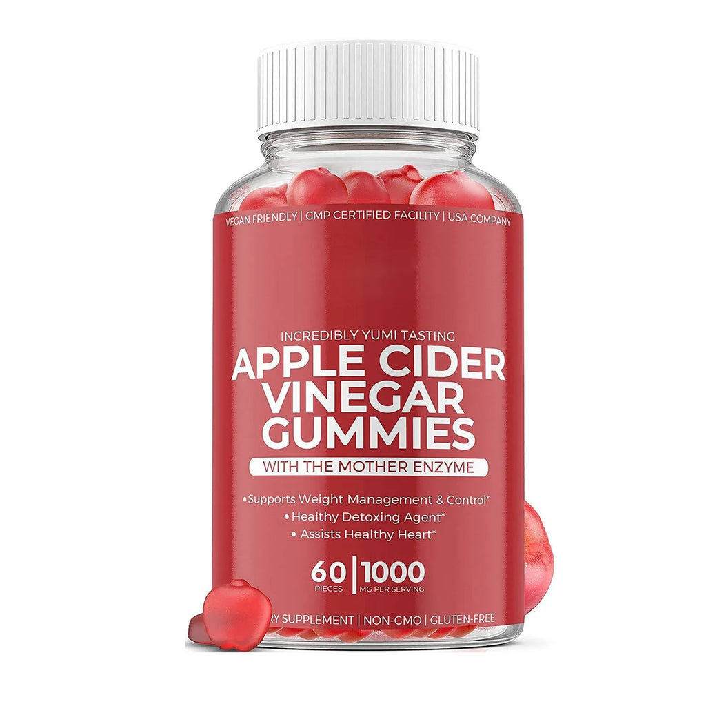 Bottle of apple cider vinegar gummies containing 60 soft candy tablets for adult nutritional supplementation