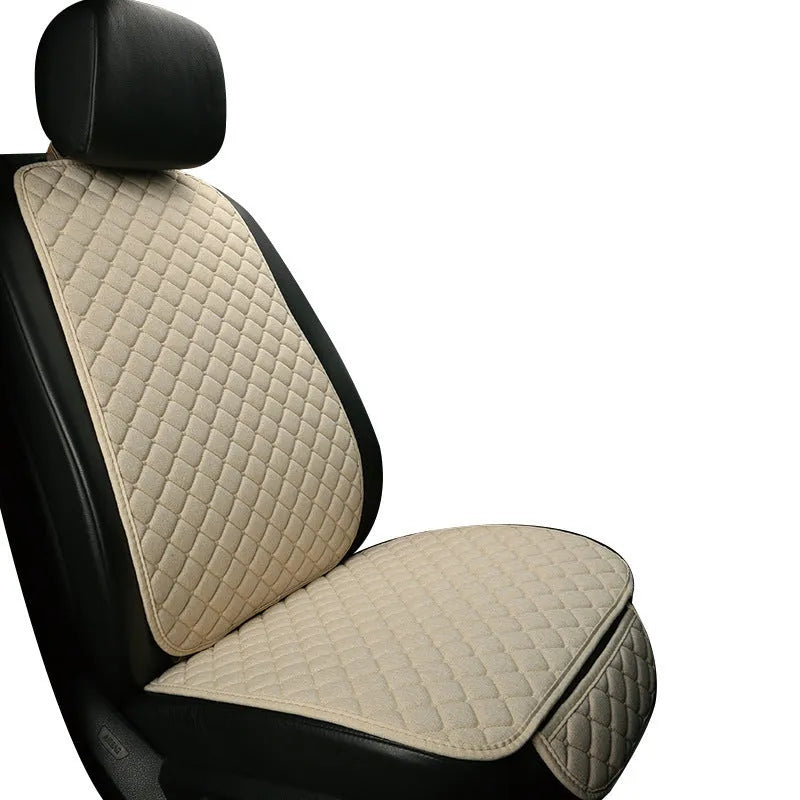 Linen universal car seat cushion in a choice of colours including cream, coffee, red, black gold, and classic black.