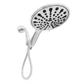 6-inch six-function handheld shower with electroplated finish showing spray pattern options