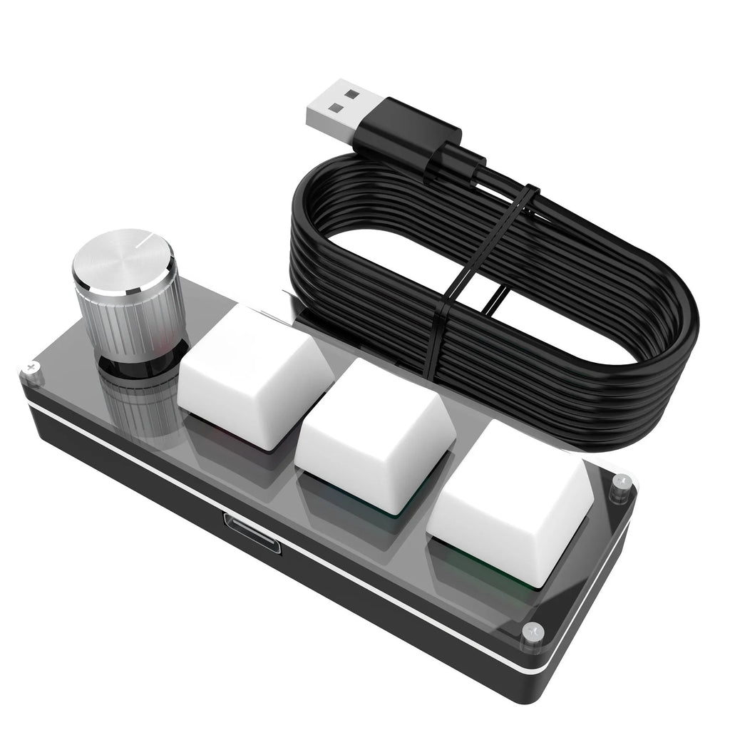 USB custom office keyboard with three programmable keys, black colour, wired with 1.5-metre cable