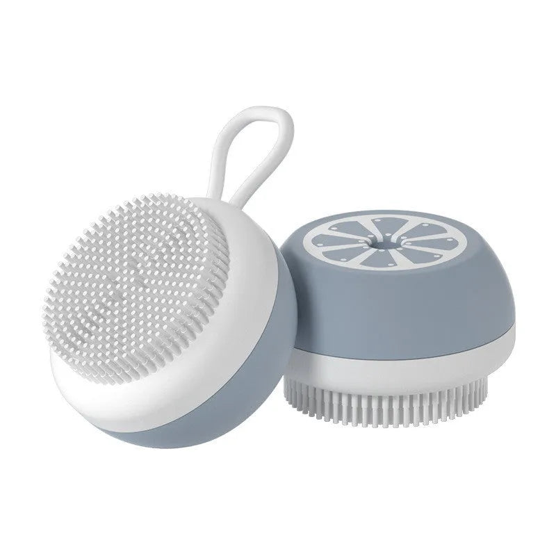Yellow silicone pet bath brush with massage comb for dog and cat grooming measuring 102mm