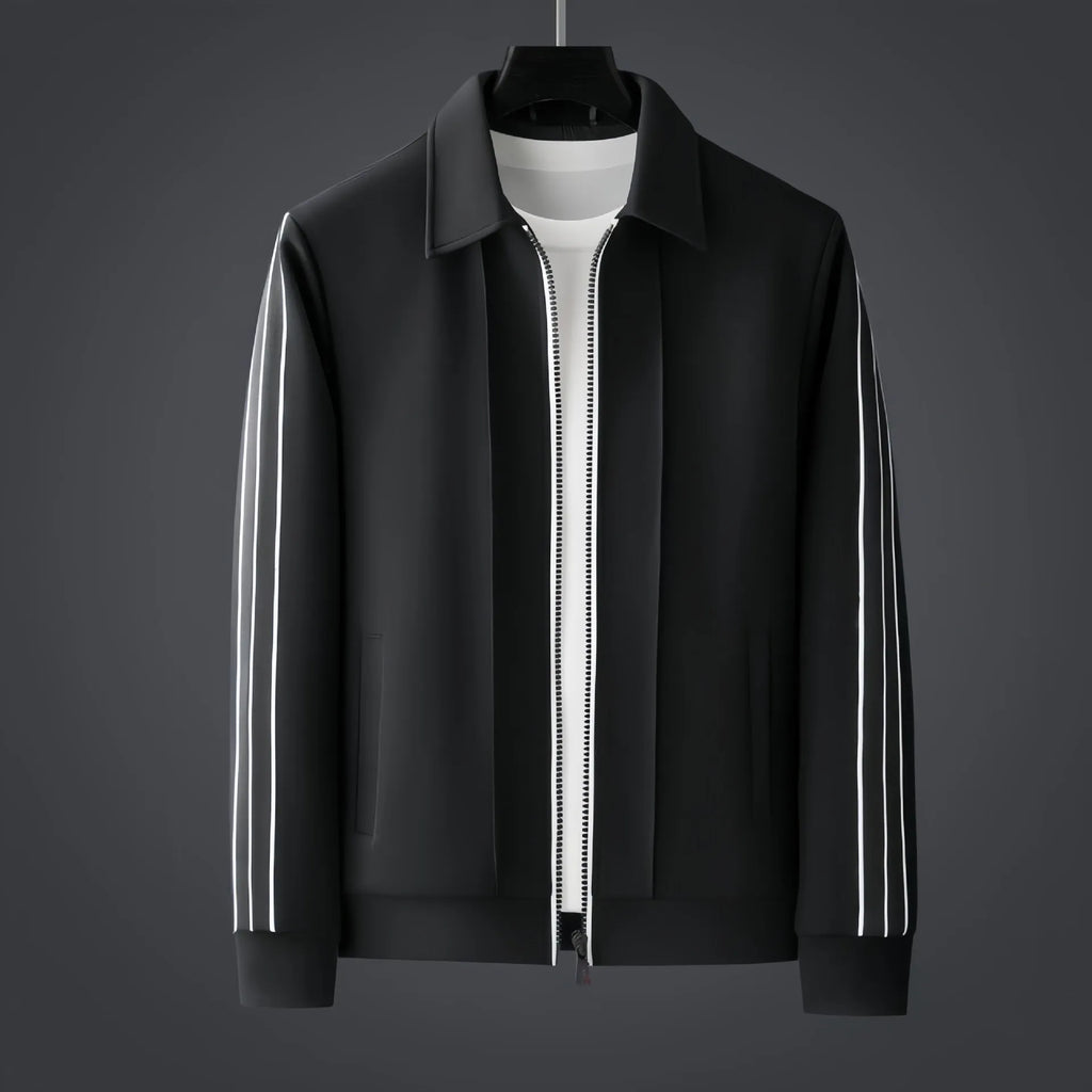 Casual sports men's long-sleeved cardigan sweater baggy coat in black top with cotton fabric