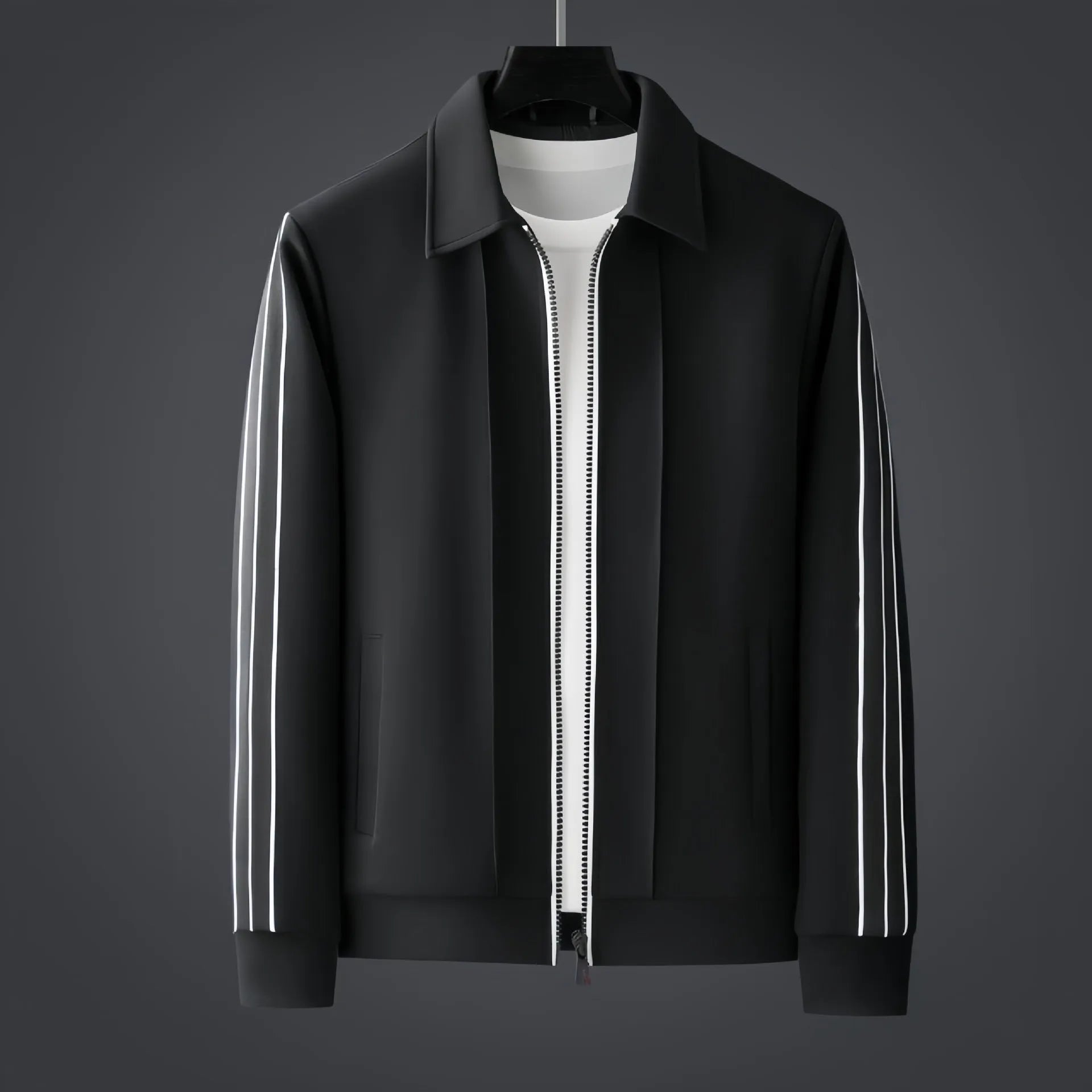 Casual sports men's long-sleeved cardigan sweater baggy coat in black top with cotton fabric