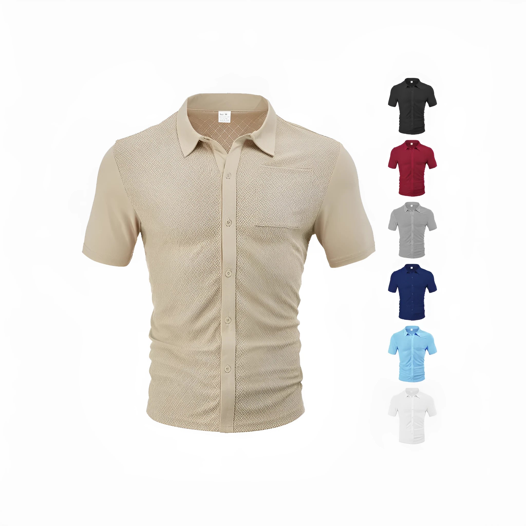Loose breathable lapel cardigan in jacquard short sleeve style, available in multiple colours including navy blue and khaki