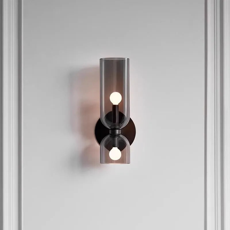 Nordic glass wall lamp for living room background wall, in blue, smoky gray or white, with light source included.