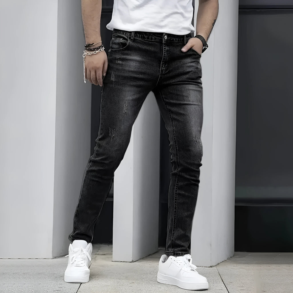 Men's black stretch jeans straight leg skinny fit casual trousers cotton spandex blend