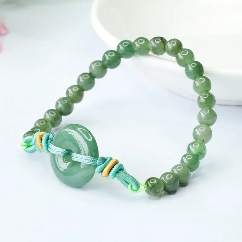 Natural emerald green jade bracelet with safety buckle and 6mm star-shaped beads