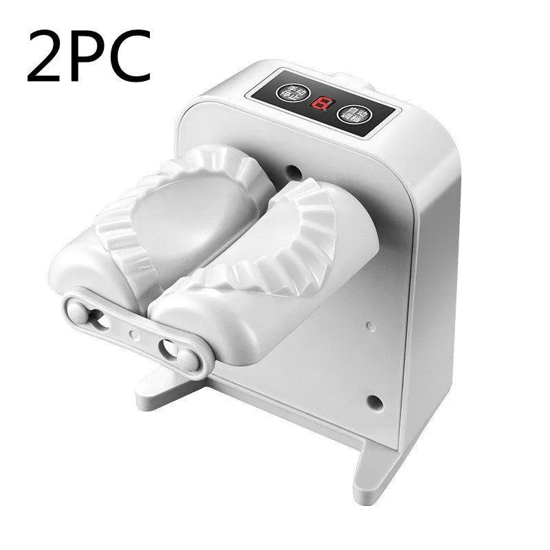 White electric automatic dumpling maker machine with USB charging cable and accessories