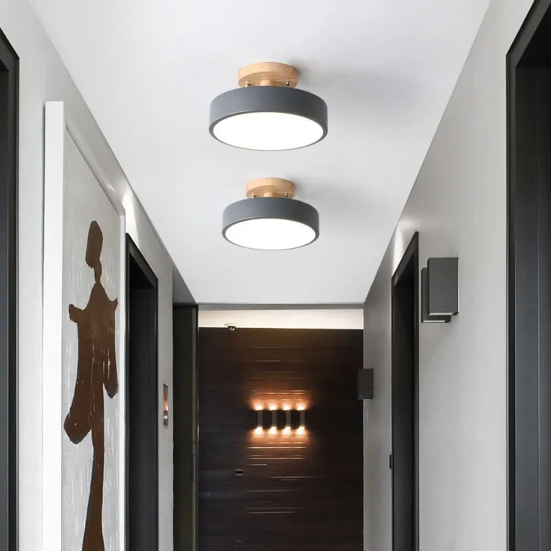 Nordic minimalist ceiling light with wood art and acrylic shade for corridor and bedroom, 220V