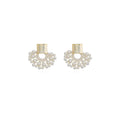 Handmade pearl woven scalloped stud earrings in 14K true gold electroplated alloy with inlaid pearls