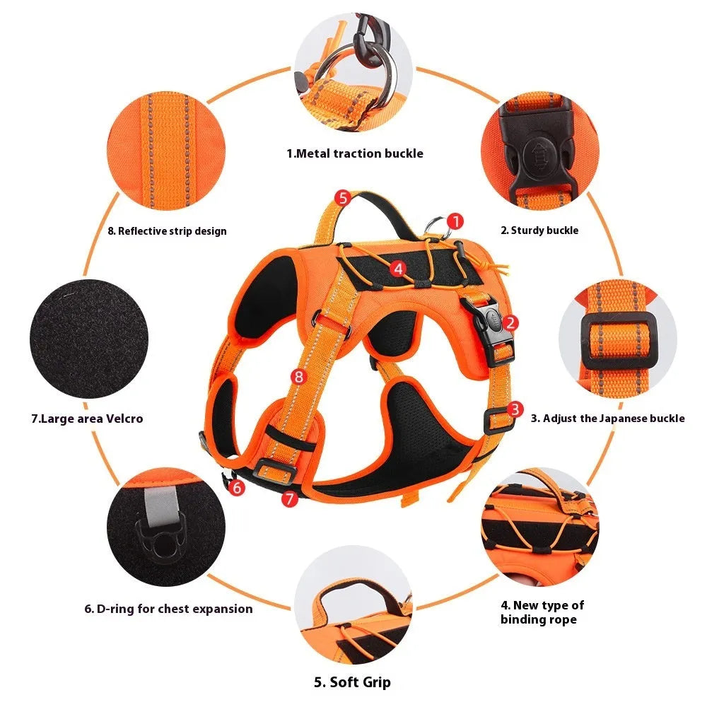 Reflective explosion-proof dog harness with integrated hand holding rope in multiple colour options