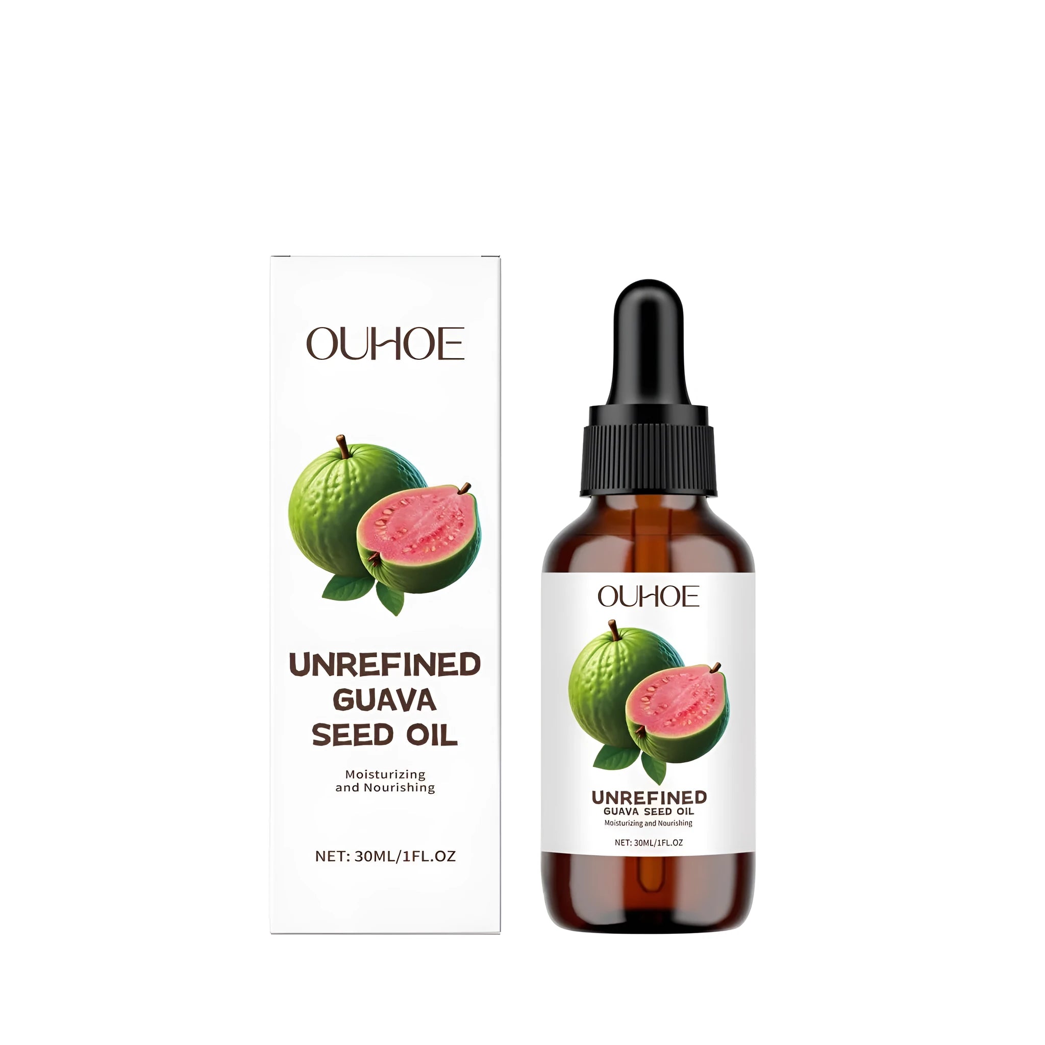 30ml clear bottle of guava seed oil facial serum with dropper