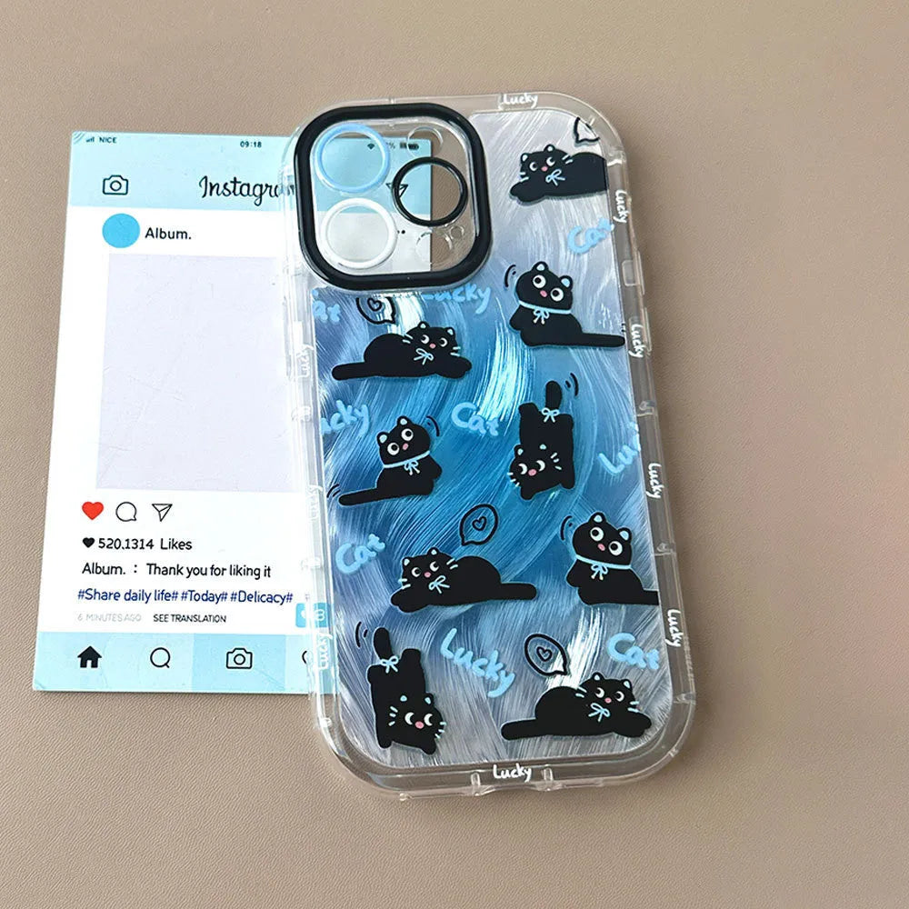 Blue cat pattern PC phone case for Apple iPhone with spray paint finish, fall protection design