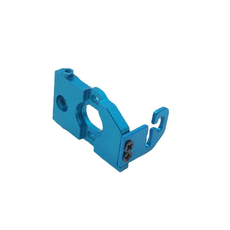 Metal motor holder for Weili 1/28 RC car in silver and blue on white background