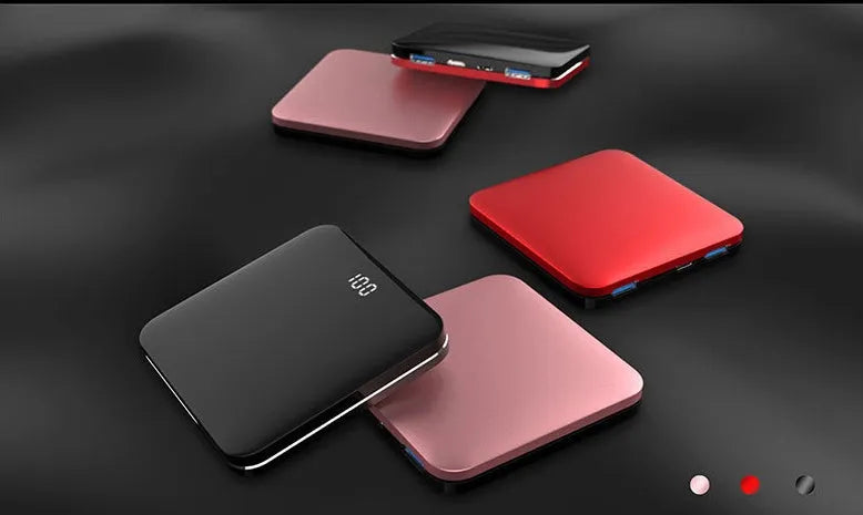 Ultra-thin mirror mini power bank 8000mAh alloy shell LCD display in black red rose gold
