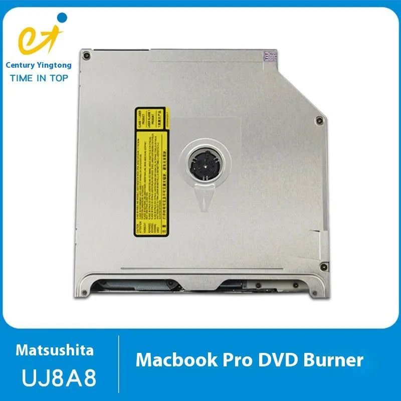 Silver MacBook Pro 13 optical drive replacement with SATA connector and UJ8A8 specification marking