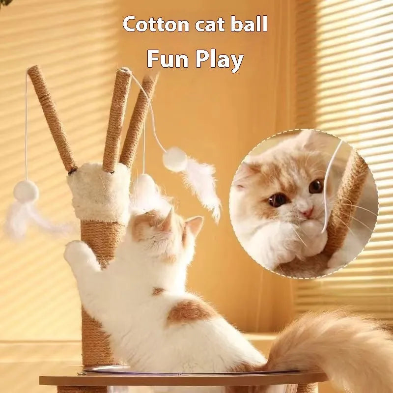 Wooden cat climbing frame with integrated space capsule and multiple climbing levels