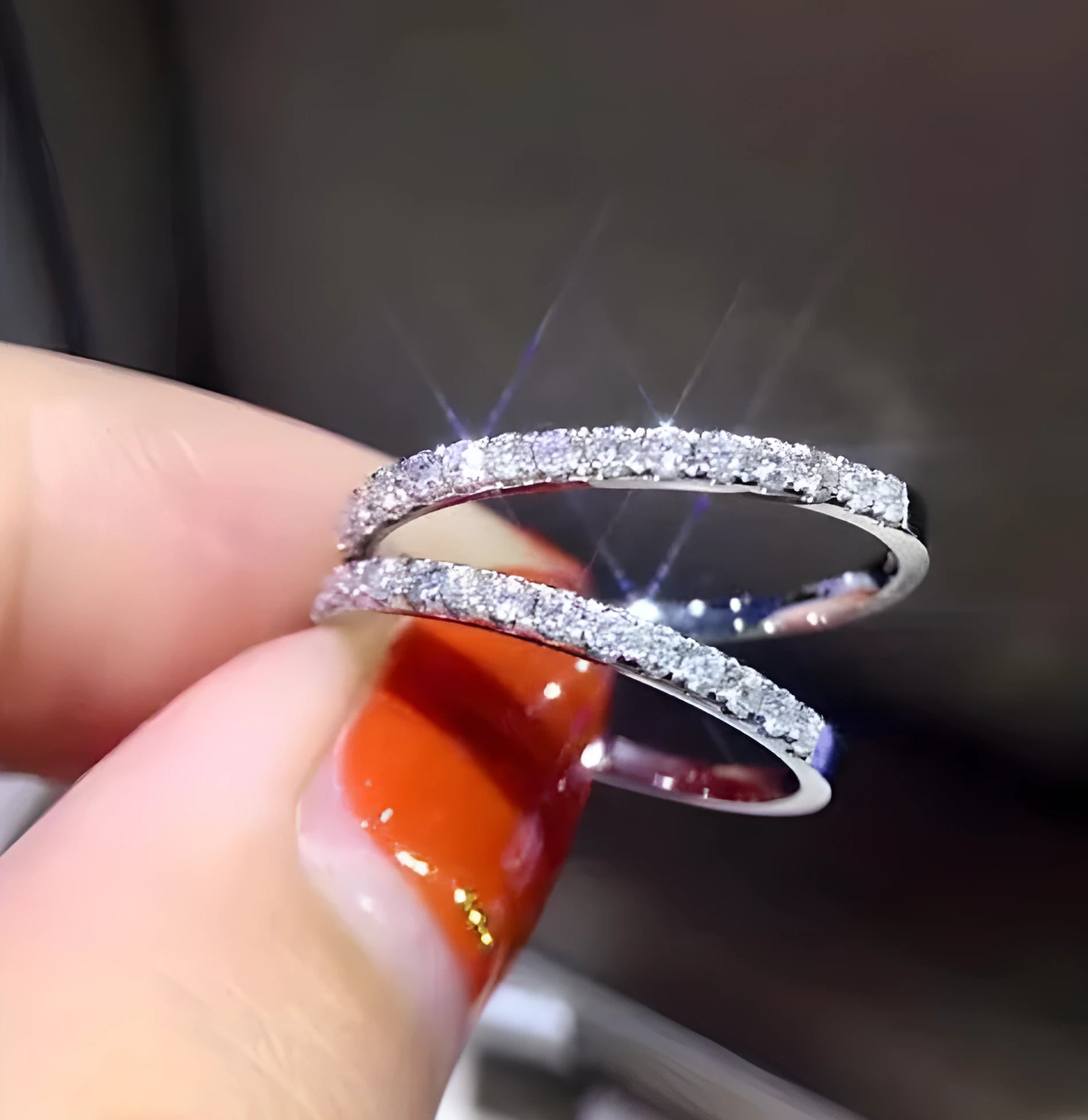Women's crystal band ring in rose gold finish with cubic zirconia stones, US size 7
