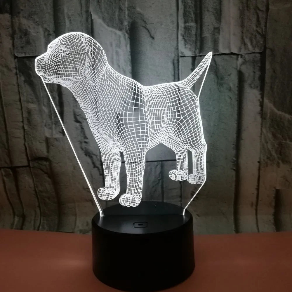 Dog-shaped mood lamp with USB connection and remote control showing seven colour options