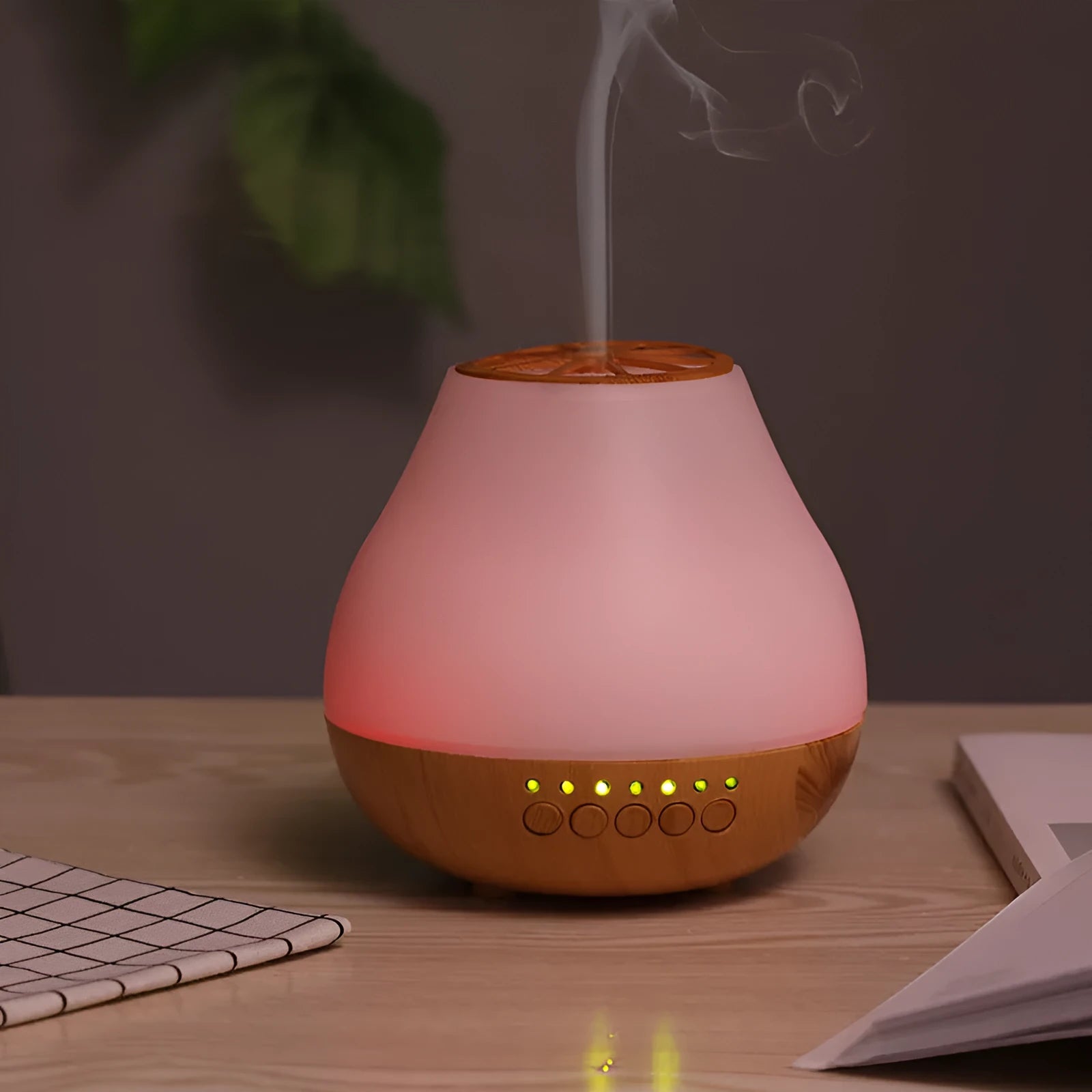 Wood grain finish USB essential oil aroma diffuser with coloured mood lighting
