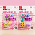 Assorted mini novelty erasers in shapes of cars, animals, food, and fantasy themes on a white background.