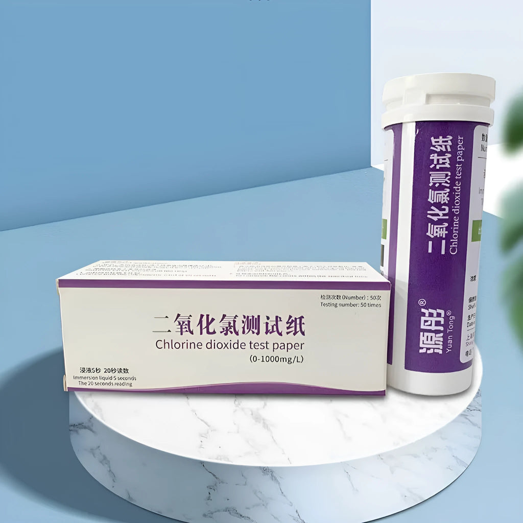 Bottle of 50 chlorine dioxide test papers for 0-1000mg/L waste water concentration detection.