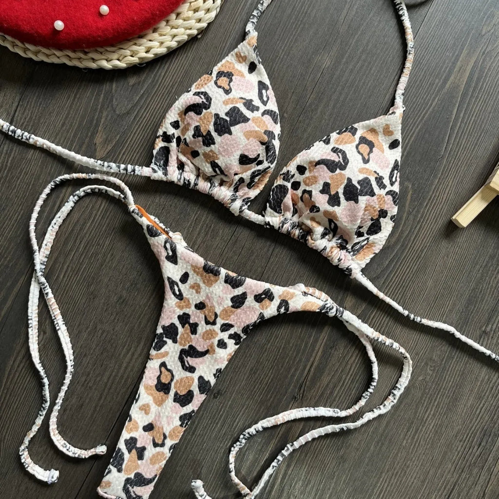 Women's printed bikini swimsuit in quick-drying nylon with cotton lining