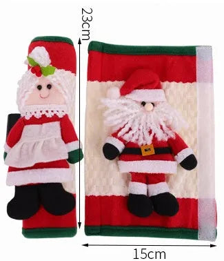 Red cloth Christmas refrigerator glove decoration, two refrigerator sets, 23x15cm, festive fridge accessory.