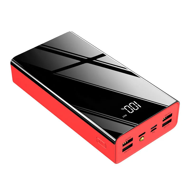 Large black 40000 mAh power bank showing LCD display screen