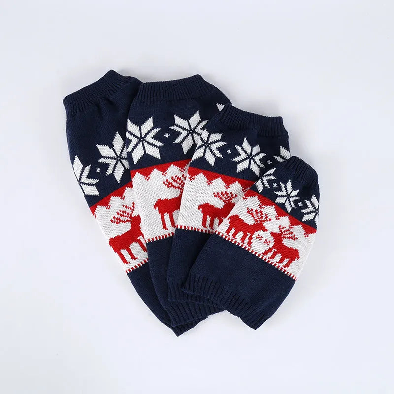 Navy blue knitted Christmas sweater for dogs in acrylic fabric with personalised festive design