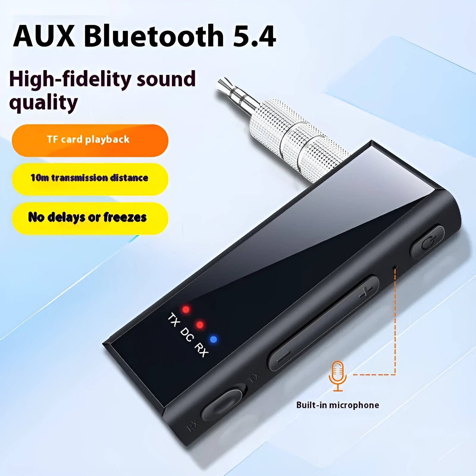 Black 35mm Bluetooth 5.4 two-in-one audio receiver and transmitter with 3.5mm plug